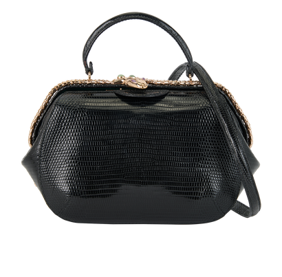 Serpenti Clutch, £2,500, Handbags, Black, Lizard, Front view